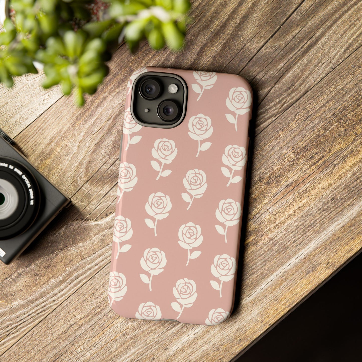 White Rose Pattern Tough Phone Case | Elegant Floral Aesthetic Case for Iphone, Samsung Galaxy and Pixel
