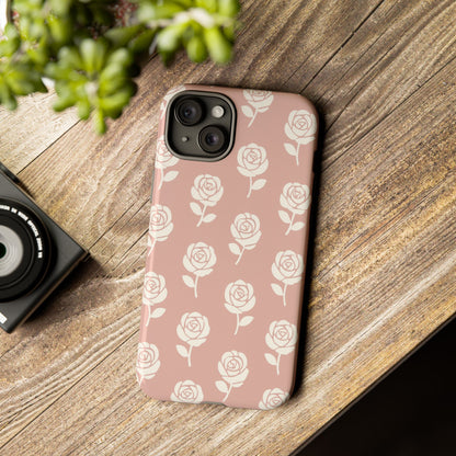 White Rose Pattern Tough Phone Case | Elegant Floral Aesthetic Case for Iphone, Samsung Galaxy and Pixel