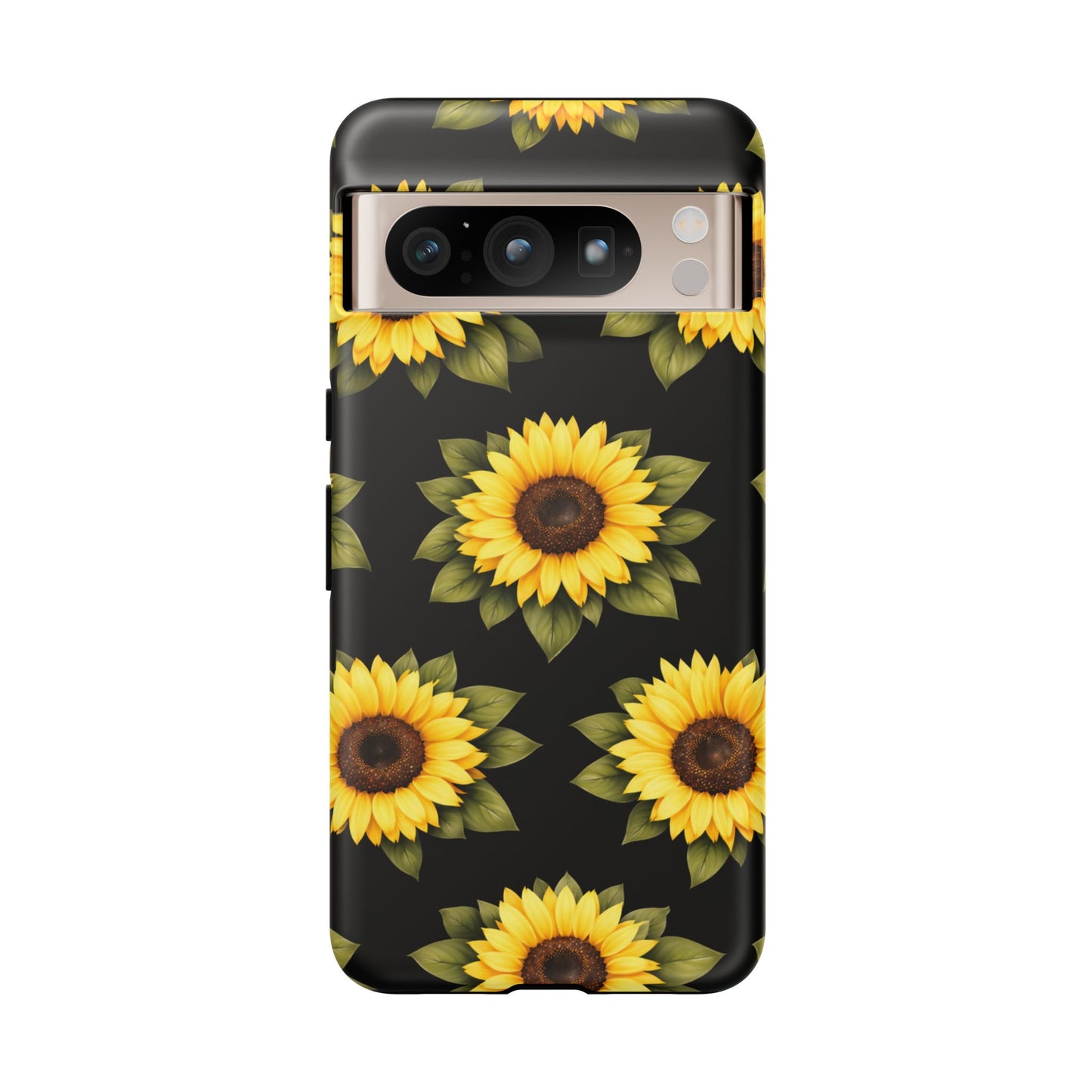 Sunflower Floral Tough Phone Case – Black Background Protective Cover for Iphone, Samsung Galaxy and Pixel
