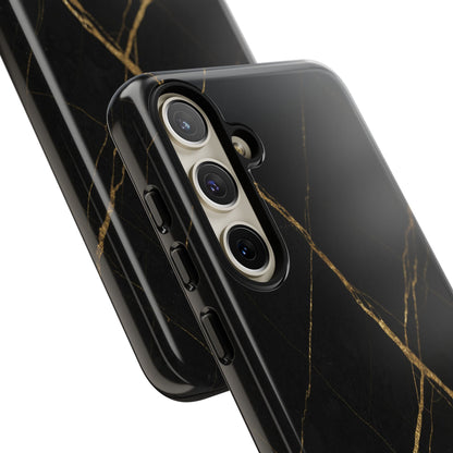 Black Marble Phone Case with Gold Veins – Luxury Minimal Aesthetic Tough Case
