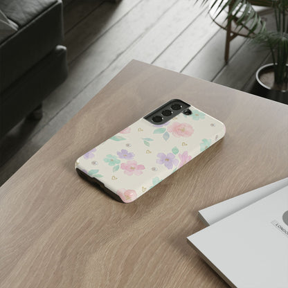 Pastel Floral Phone Case – Coquette Watercolor Flower Hearts Tough Case (iPhone, Samsung, Pixel)