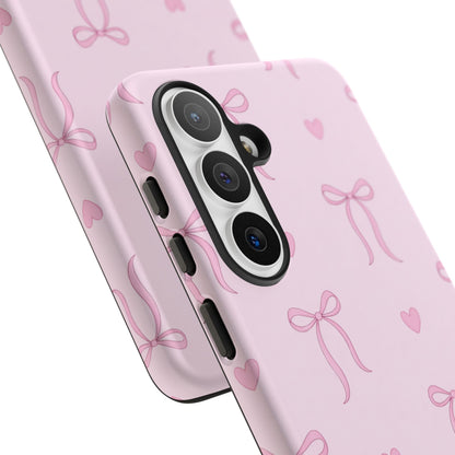 Pink Bow Heart Aesthetic Phone Case – Coquette Cute Tough Cover
