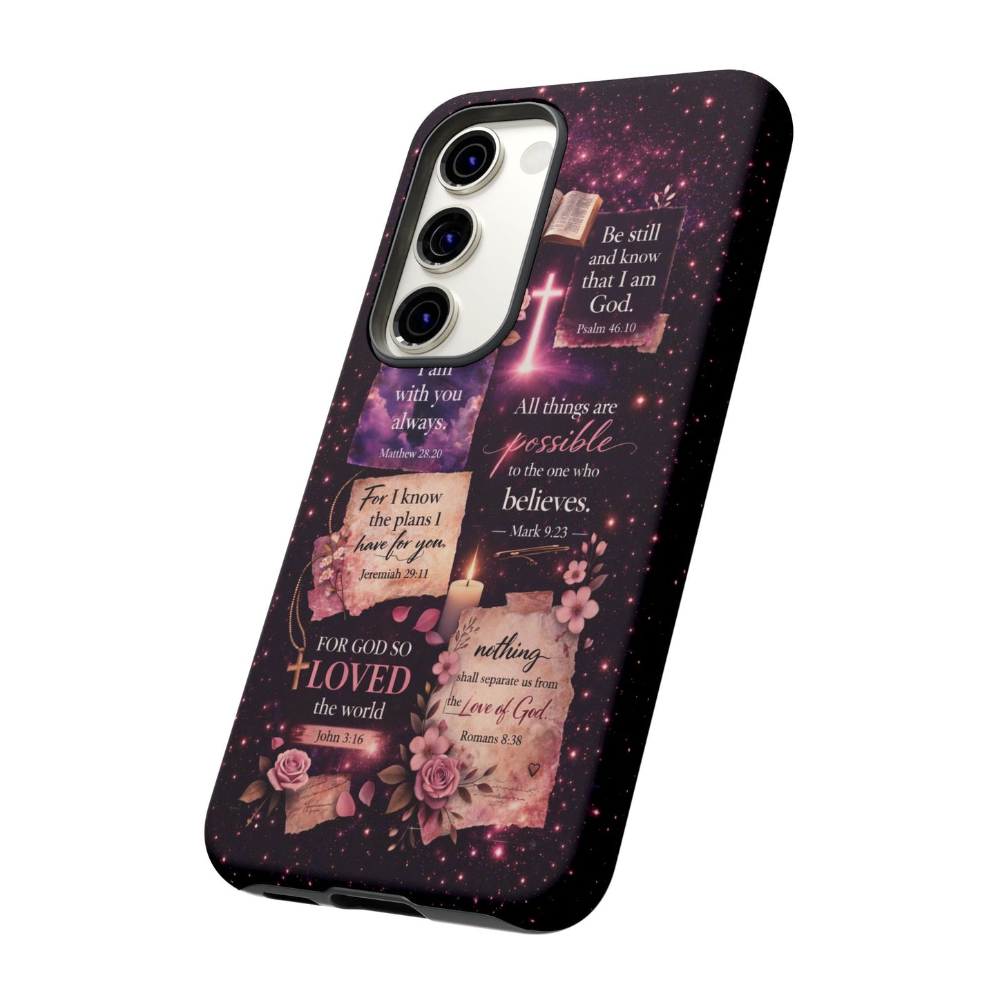 Christian Bible Verse Phone Case Pink Floral Faith Tough Protective Cover Gift