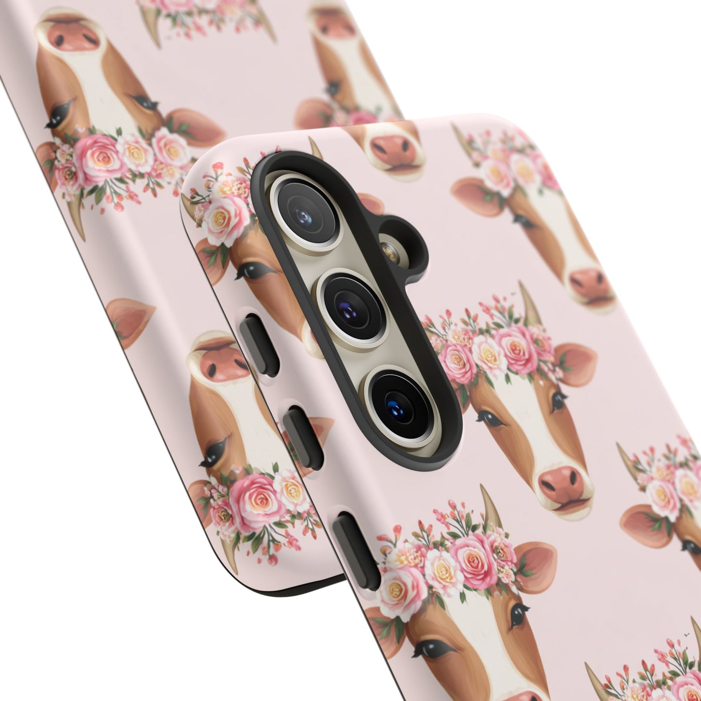 Floral Cow Phone Case – Cute Pink Cow Print Tough Protective Case for Iphone, Samsung Galaxy and Pixel