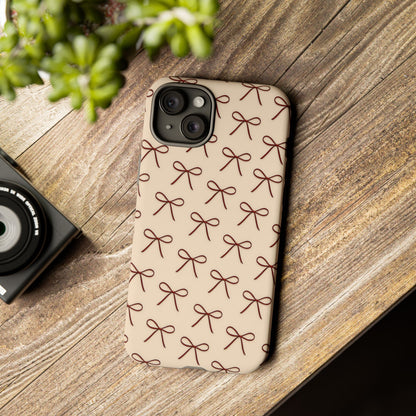 Coquette Bow Phone Case | Neutral Beige Aesthetic iPhone & Samsung Tough Case