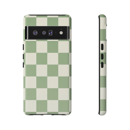 Sage Green Checkerboard Phone Case | Minimal Aesthetic Checkered iPhone & Samsung Tough Case