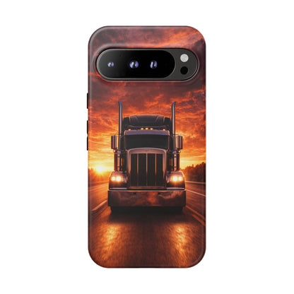 Big Rig Truck Phone Case Sunset Highway Semi Truck iPhone Samsung Cover