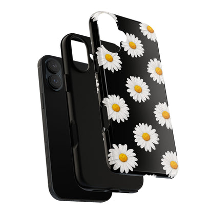 Black Daisy Floral Tough Phone Case – Cute Protective Cover for Iphone, Samsung Galaxy and Pixel