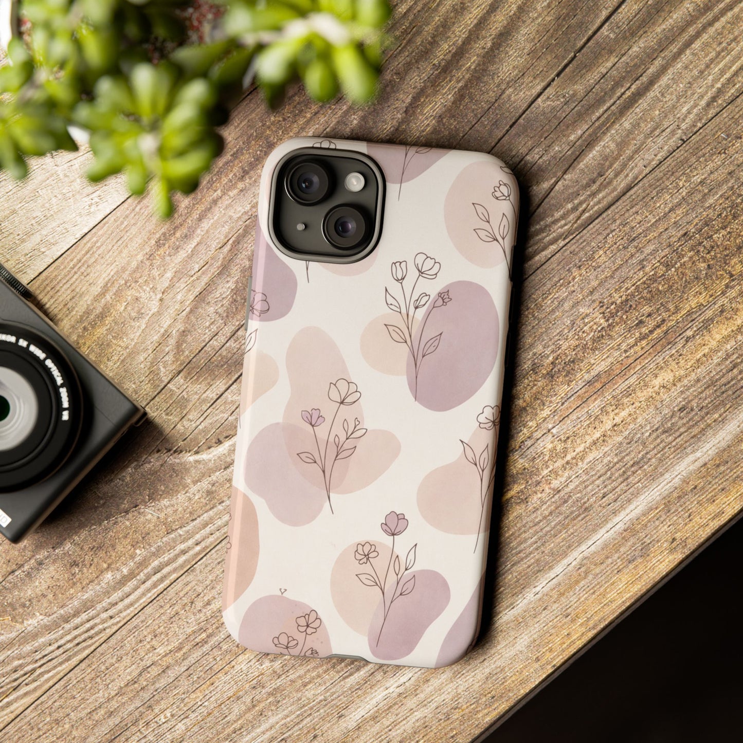 Blush Floral Phone Case Neutral Botanical Watercolor Tough Cover