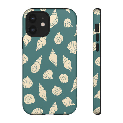 Seashell Pattern Phone Case | Teal Coastal Shells Tough Case for Iphone, Samsung Galaxy and Pixel