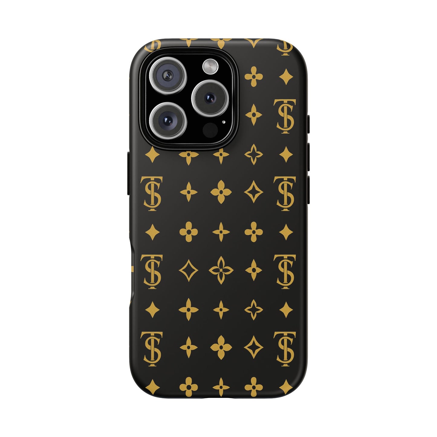 Gold Monogram Pattern Tough Phone Case | Black & Gold Luxury Design for Iphone, Samsung Galaxy and Pixel