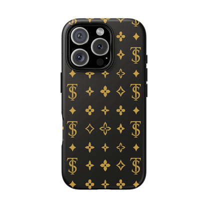 Gold Monogram Pattern Tough Phone Case | Black & Gold Luxury Design for Iphone, Samsung Galaxy and Pixel