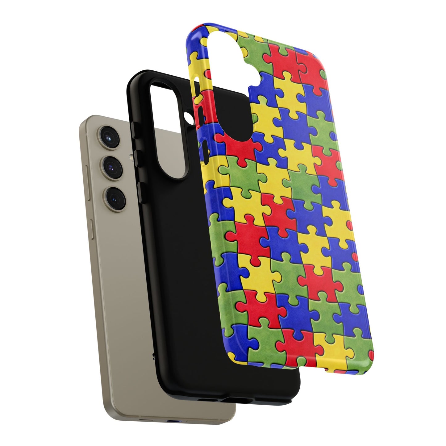 Colorful Puzzle Phone Case, Autism Awareness Jigsaw Design, Tough Protective Case, iPhone & Samsung Case, Vibrant Puzzle Pattern
