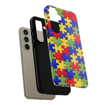 Colorful Puzzle Phone Case, Autism Awareness Jigsaw Design, Tough Protective Case, iPhone & Samsung Case, Vibrant Puzzle Pattern