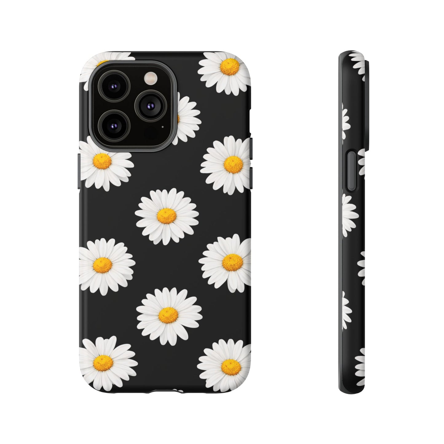Black Daisy Floral Tough Phone Case – Cute Protective Cover for Iphone, Samsung Galaxy and Pixel