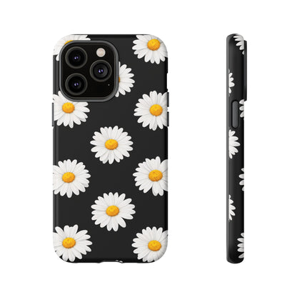 Black Daisy Floral Tough Phone Case – Cute Protective Cover for Iphone, Samsung Galaxy and Pixel