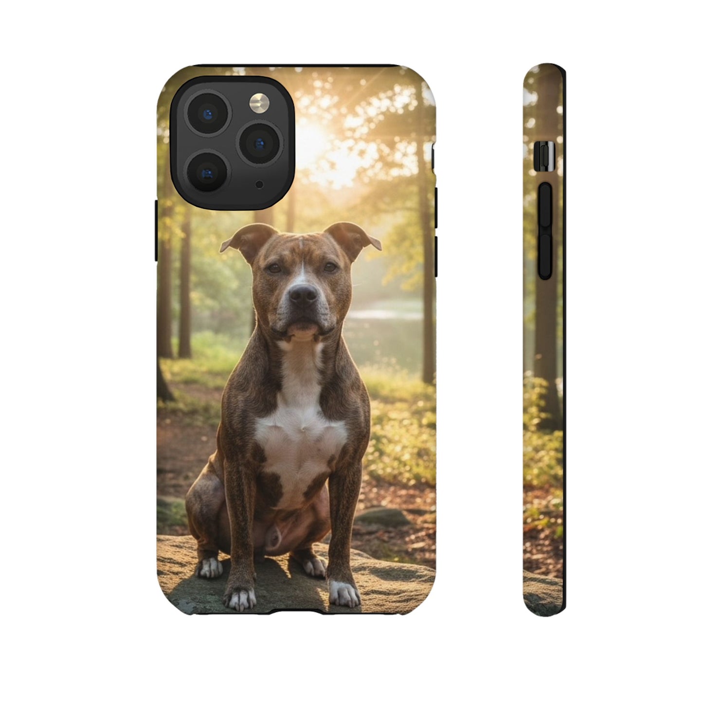 Pitbull Portrait Phone Case | Dog Lover Tough Case, Sunset Forest