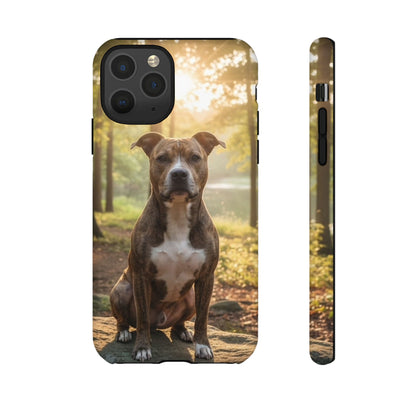 Pitbull Portrait Phone Case | Dog Lover Tough Case, Sunset Forest