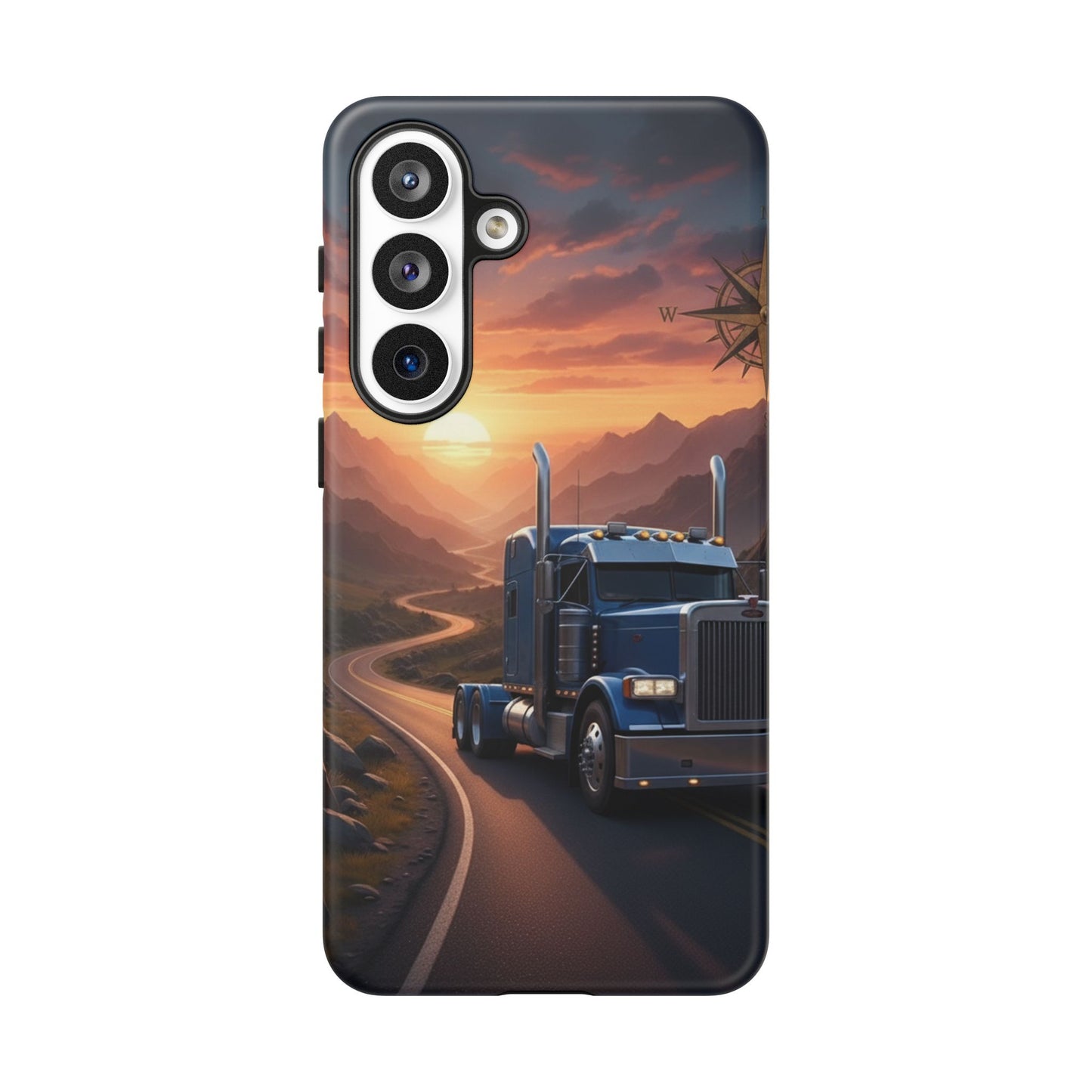 Semi Truck Sunset Phone Case | Trucker Gift | Diesel Truck Highway Road iPhone & Samsung Tough Protective Case