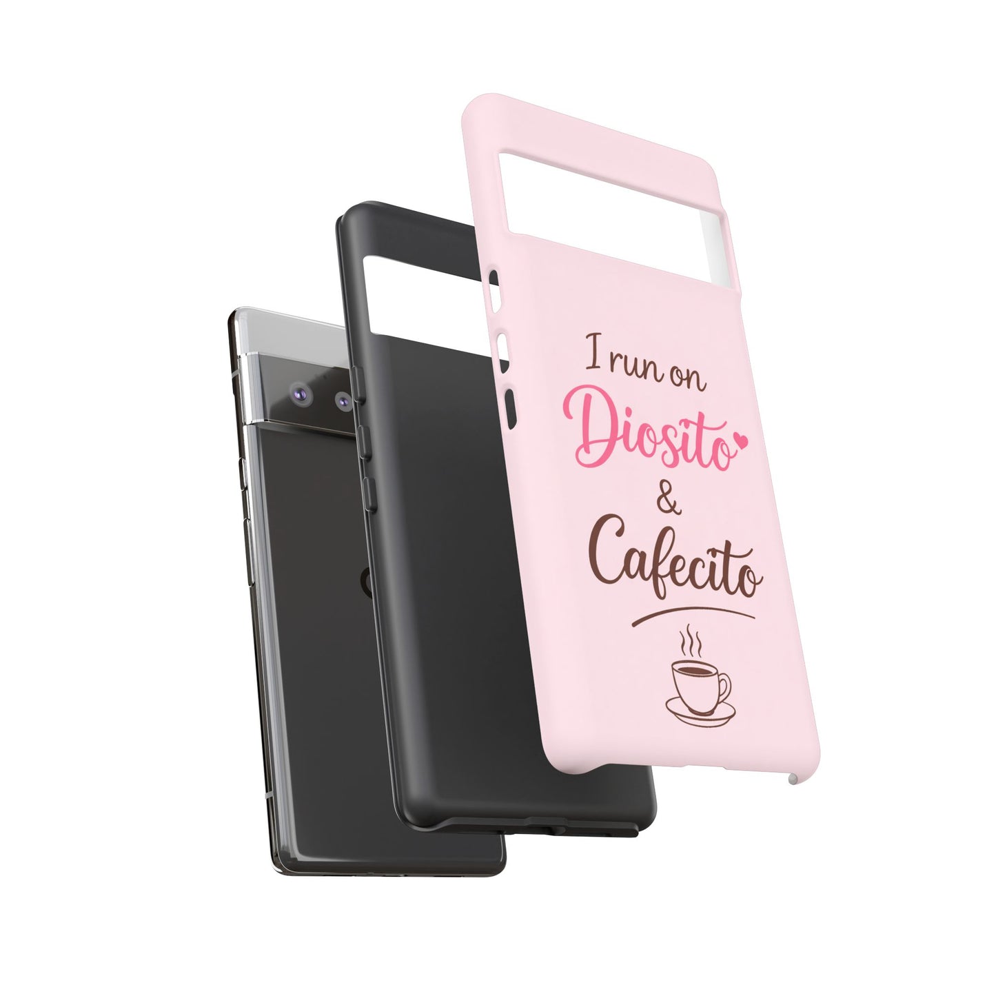 I Run on Diosito y Cafecito Phone Case, Pink Aesthetic Latina Faith Coffee Case, Girly Protective iPhone Samsung Cover