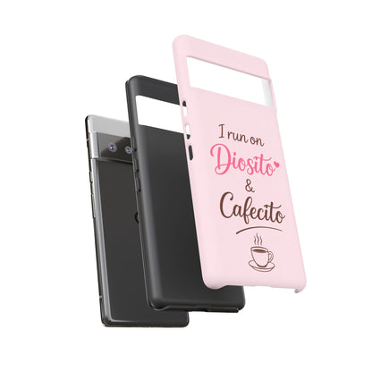 I Run on Diosito y Cafecito Phone Case, Pink Aesthetic Latina Faith Coffee Case, Girly Protective iPhone Samsung Cover