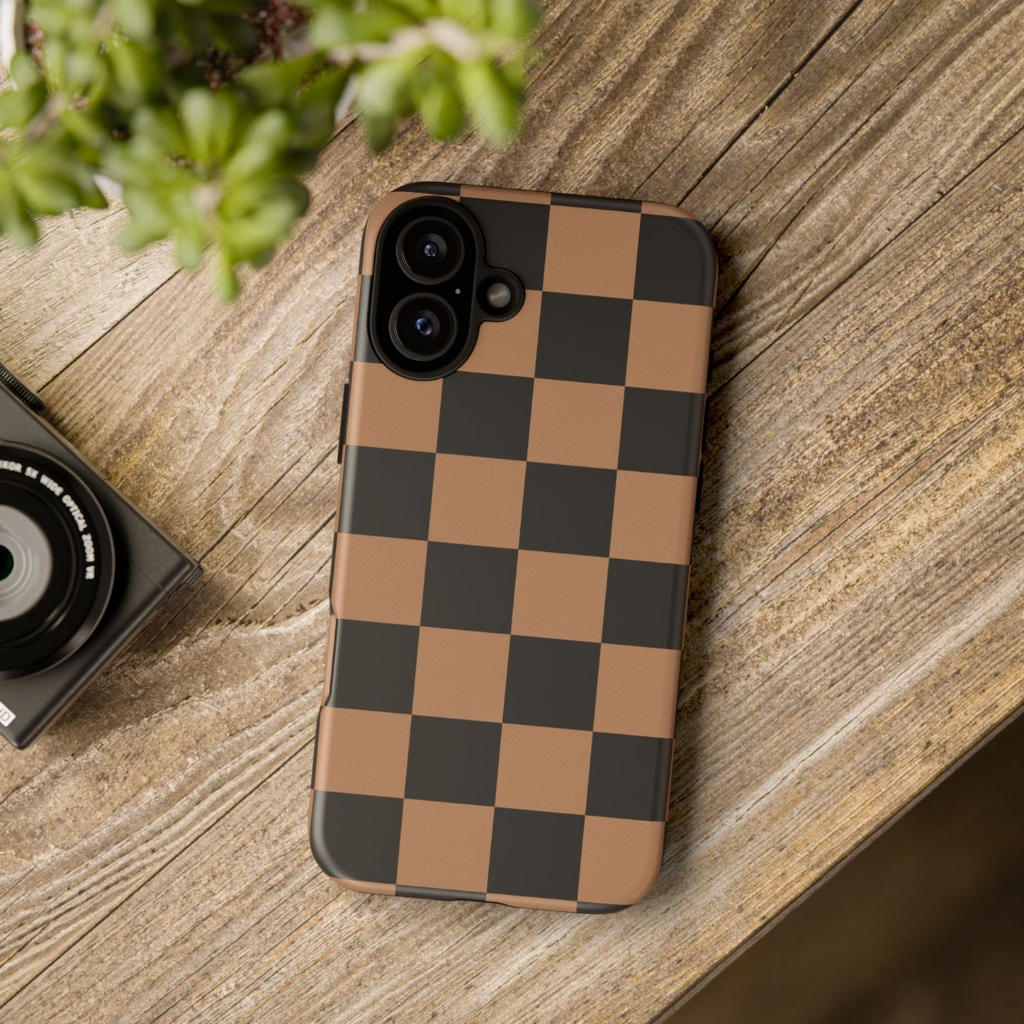 Brown Checkered Phone Case | Aesthetic Checkerboard iPhone & Samsung Tough Case
