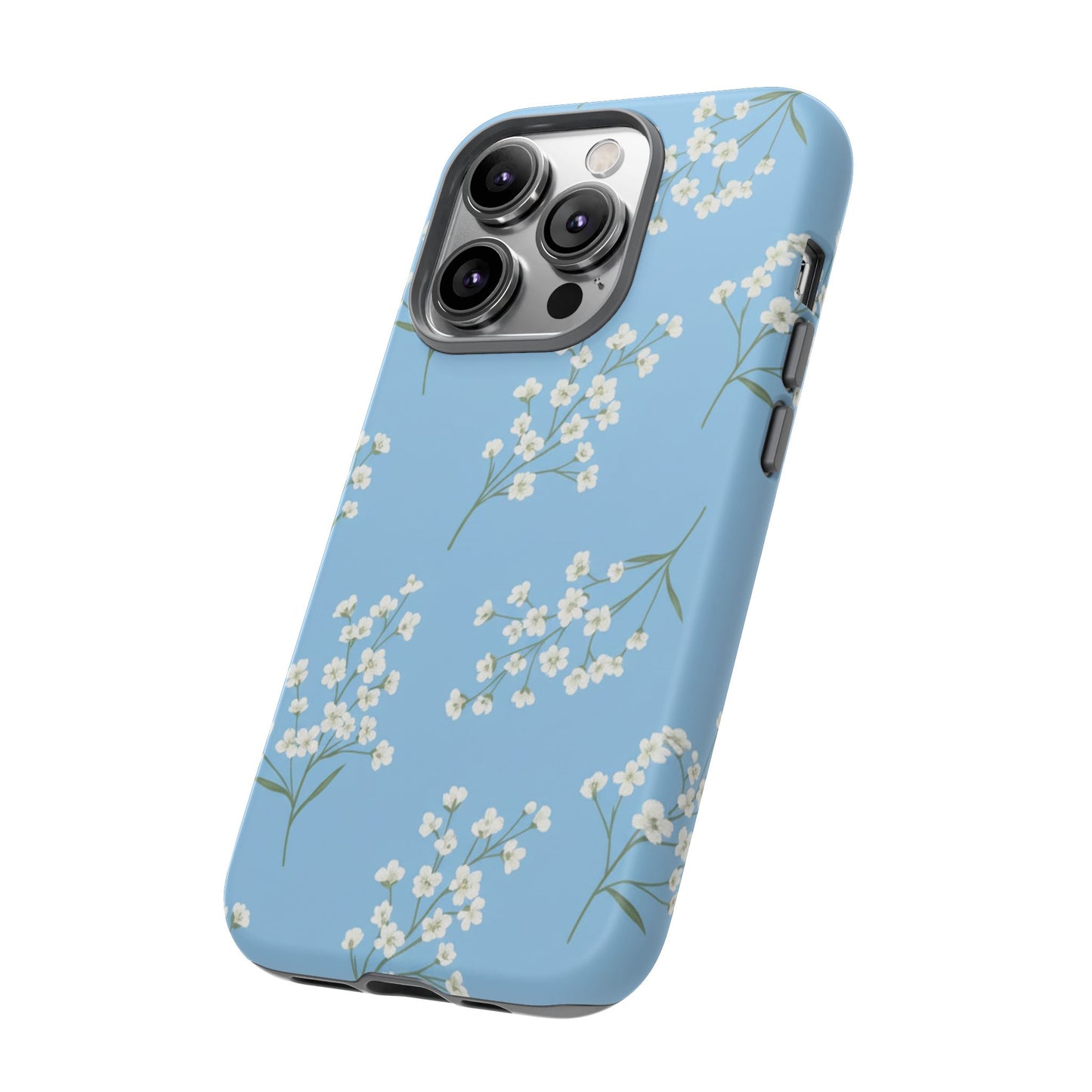 Baby’s Breath Floral Phone Case – Blue Minimal Flower Aesthetic Tough Case