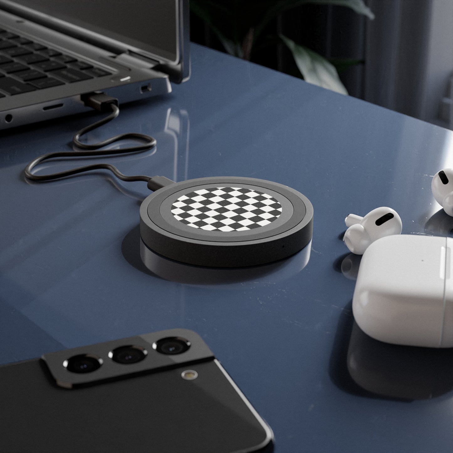 Wireless Charging Pad — Black & White Checkered Qi Charger