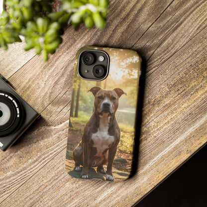 Pitbull Portrait Phone Case | Dog Lover Tough Case, Sunset Forest