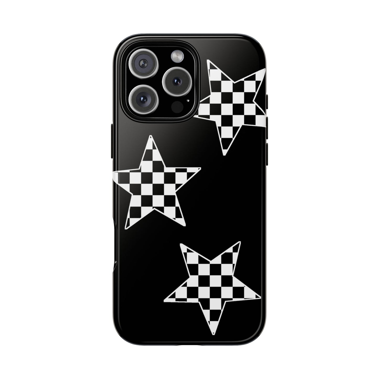 Checkered Star Tough Phone Case – Black Retro Graphic Protective Cover for Iphone, Samsung Galaxy and Pixel