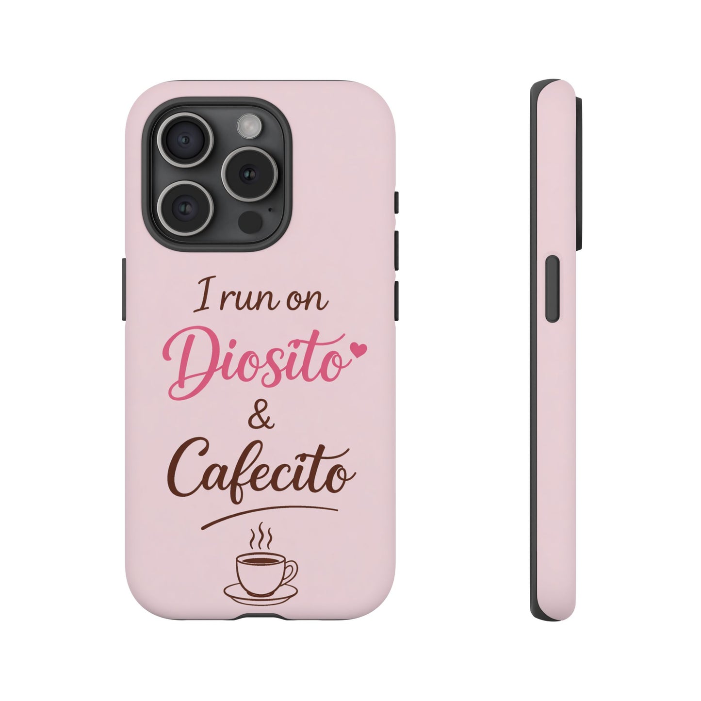 I Run on Diosito y Cafecito Phone Case, Pink Aesthetic Latina Faith Coffee Case, Girly Protective iPhone Samsung Cover