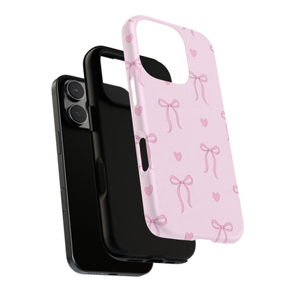 Pink Bow Heart Aesthetic Phone Case – Coquette Cute Tough Cover