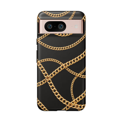 Luxury Gold Chain Phone Case – Black Designer Style Tough Protective Cover for Iphone, Samsung Galaxy and Pixel