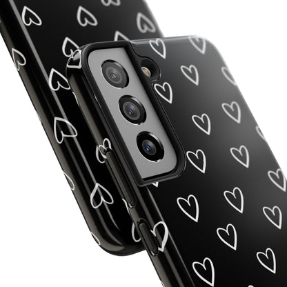 Doodle Heart Phone Case – Minimal Black & White Heart Pattern | Tough Protective Case
