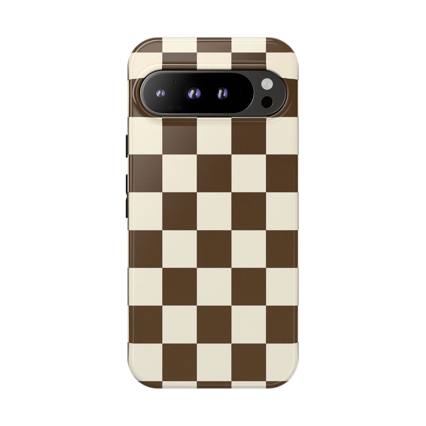 Mocha Checkerboard Phone Case | Neutral Aesthetic Checkered iPhone & Samsung Tough Case