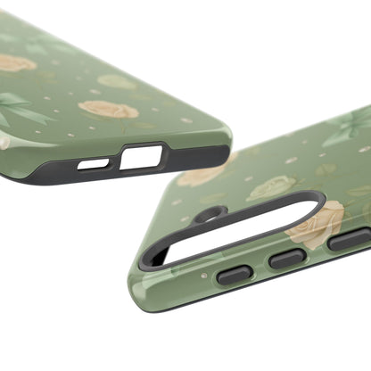 Vintage Rose Bow Phone Case – Sage Green Floral Coquette Aesthetic Tough Case (iPhone, Samsung, Pixel)