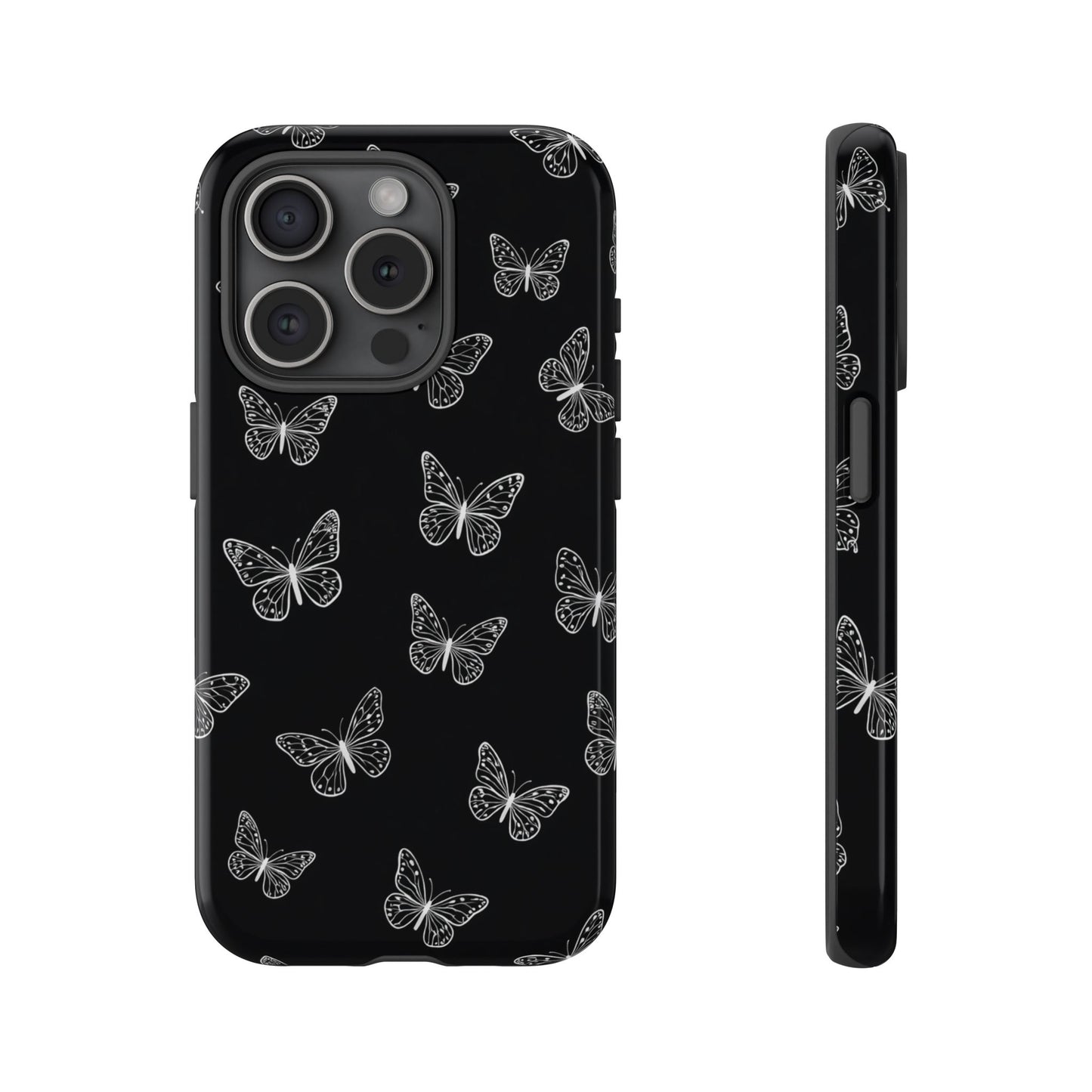 White Butterfly Pattern Phone Case – Dark Aesthetic Monochrome Tough Cover