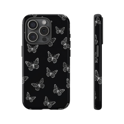 White Butterfly Pattern Phone Case – Dark Aesthetic Monochrome Tough Cover