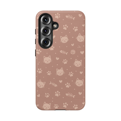 Cute Cat Pattern Phone Case | Paw Prints, Fishbone & Yarn Design Tough Case