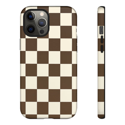 Mocha Checkerboard Phone Case | Neutral Aesthetic Tough Case