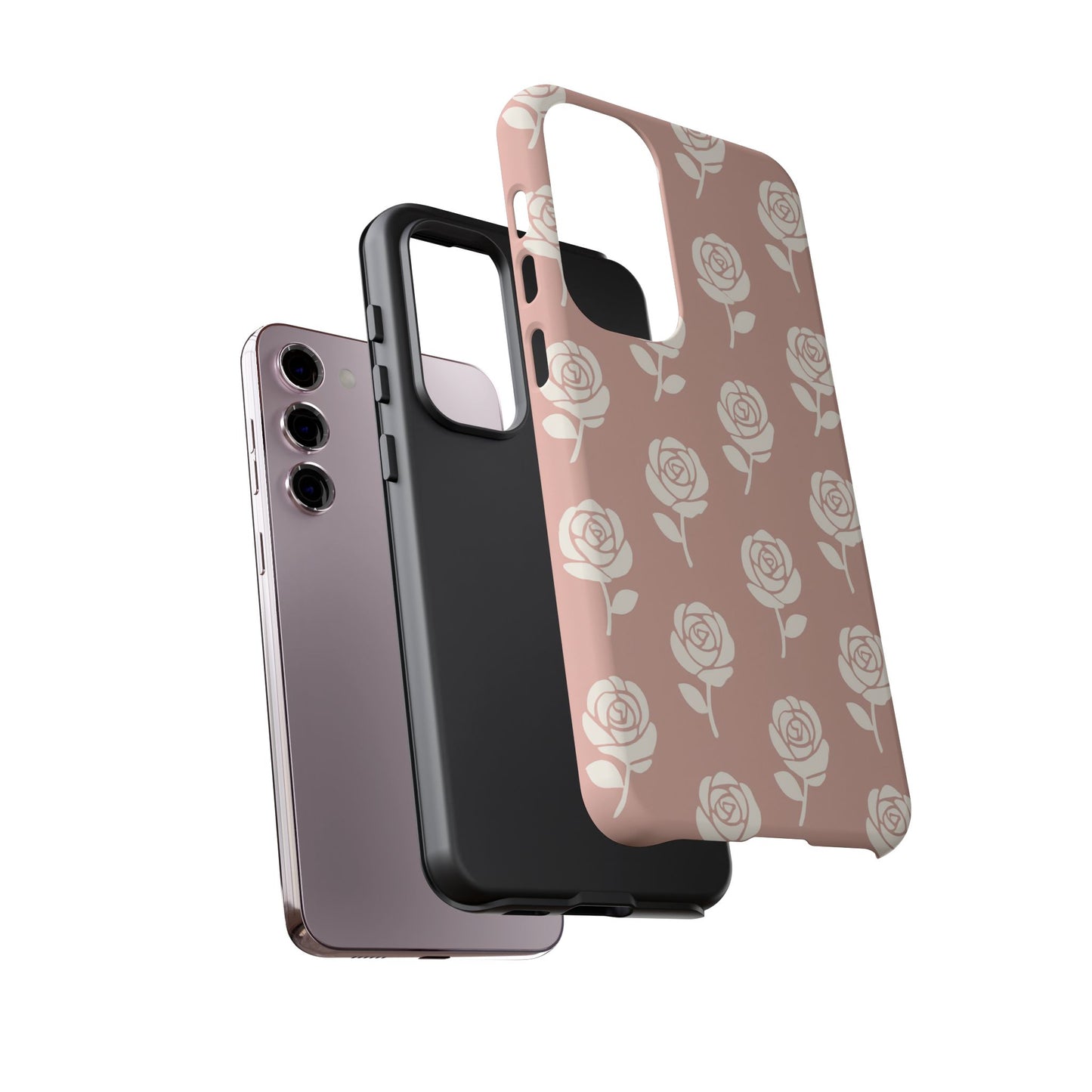 White Rose Pattern Tough Phone Case | Elegant Floral Aesthetic Case for Iphone, Samsung Galaxy and Pixel