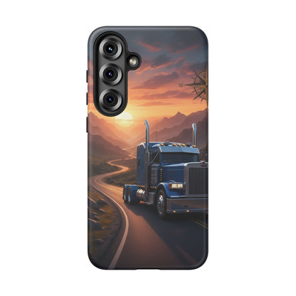 Semi Truck Sunset Phone Case | Trucker Gift | Diesel Truck Highway Road iPhone & Samsung Tough Protective Case