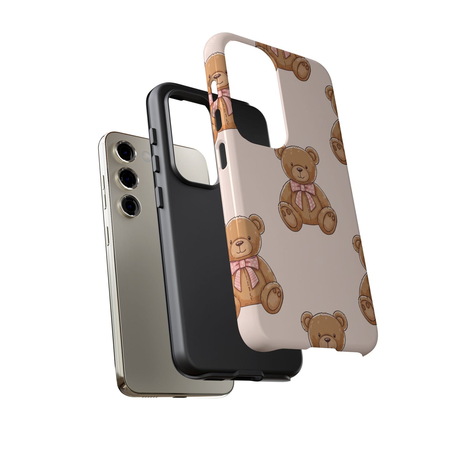 Teddy Bear Phone Case | Cute Coquette Aesthetic Pink Bear Pattern Case | Kawaii Soft Girl iPhone & Samsung Tough Protective Case