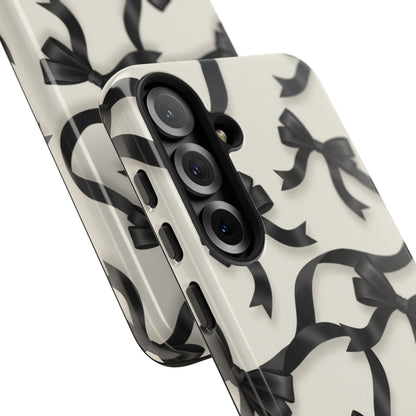Black Ribbon Bow Phone Case, Minimal Bow Pattern Tough Protective Case