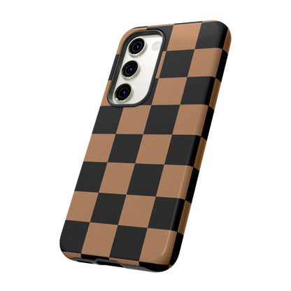 Brown Checkered Phone Case | Aesthetic Checkerboard iPhone & Samsung Tough Case