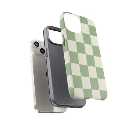 Sage Green Checkerboard Phone Case | Minimal Aesthetic Checkered iPhone & Samsung Tough Case