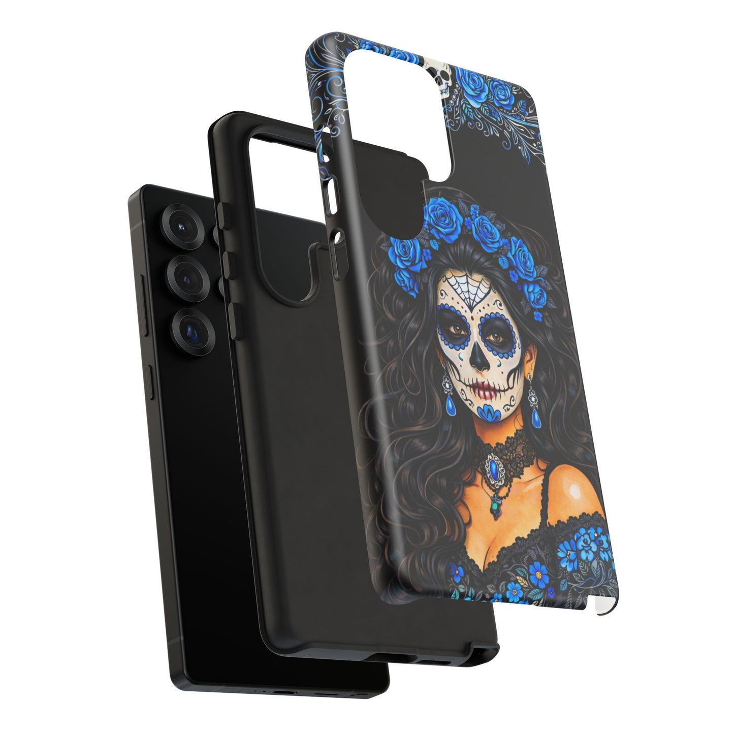 Blue Sugar Skull Woman Phone Case – Day of the Dead Aesthetic Tough Cover