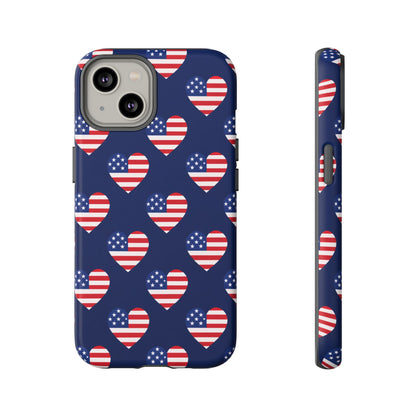 Patriotic American Flag Heart Phone Case – Tough Shockproof, USA Stars & Stripes for Iphone, Samsung Galaxy and Pixel
