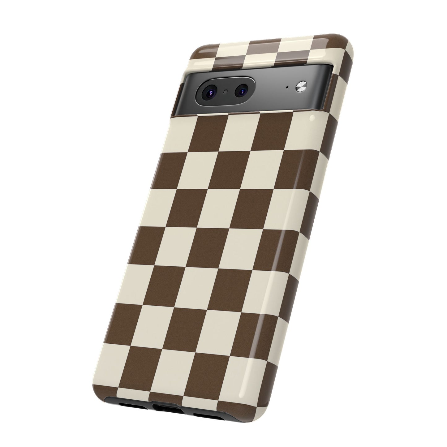 Mocha Checkerboard Phone Case | Neutral Aesthetic Checkered iPhone & Samsung Tough Case