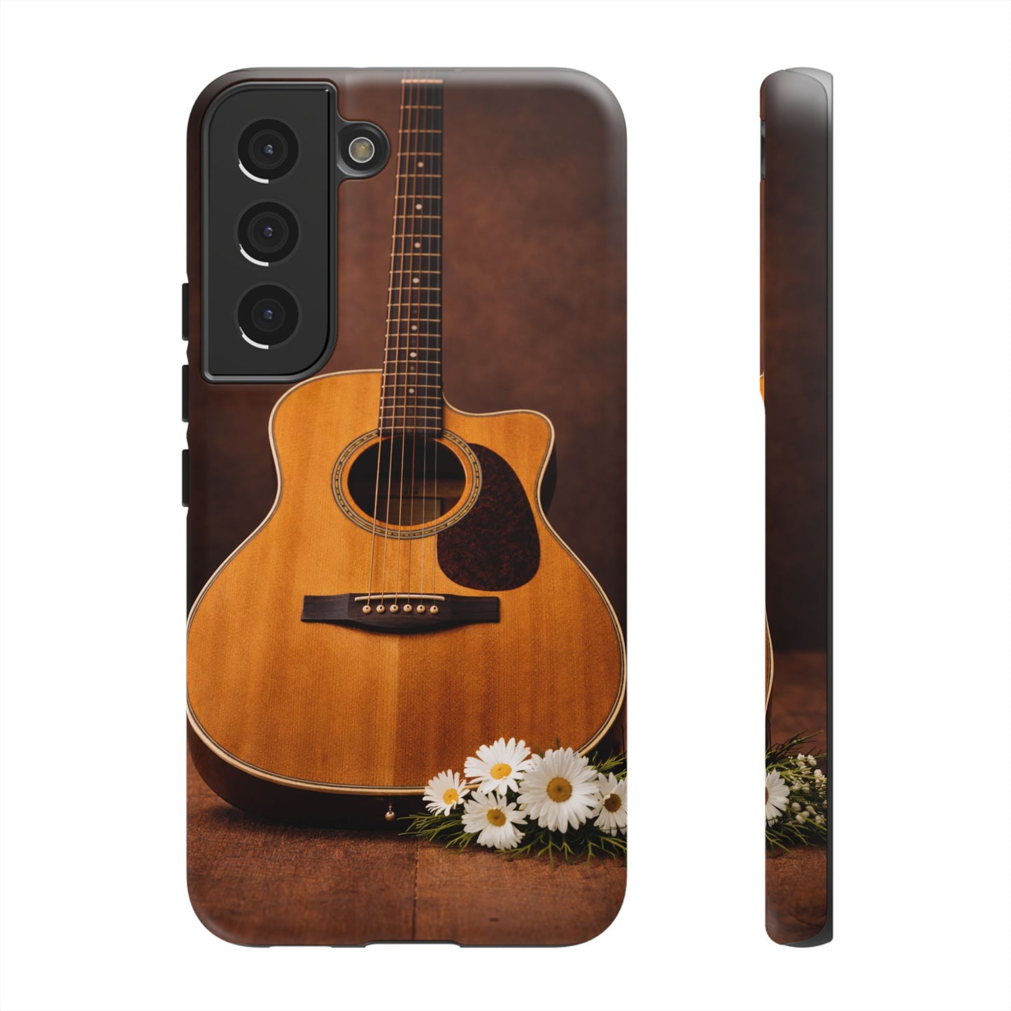 Acoustic Guitar Daisy Phone Case | Rustic Music Lover Tough Cover